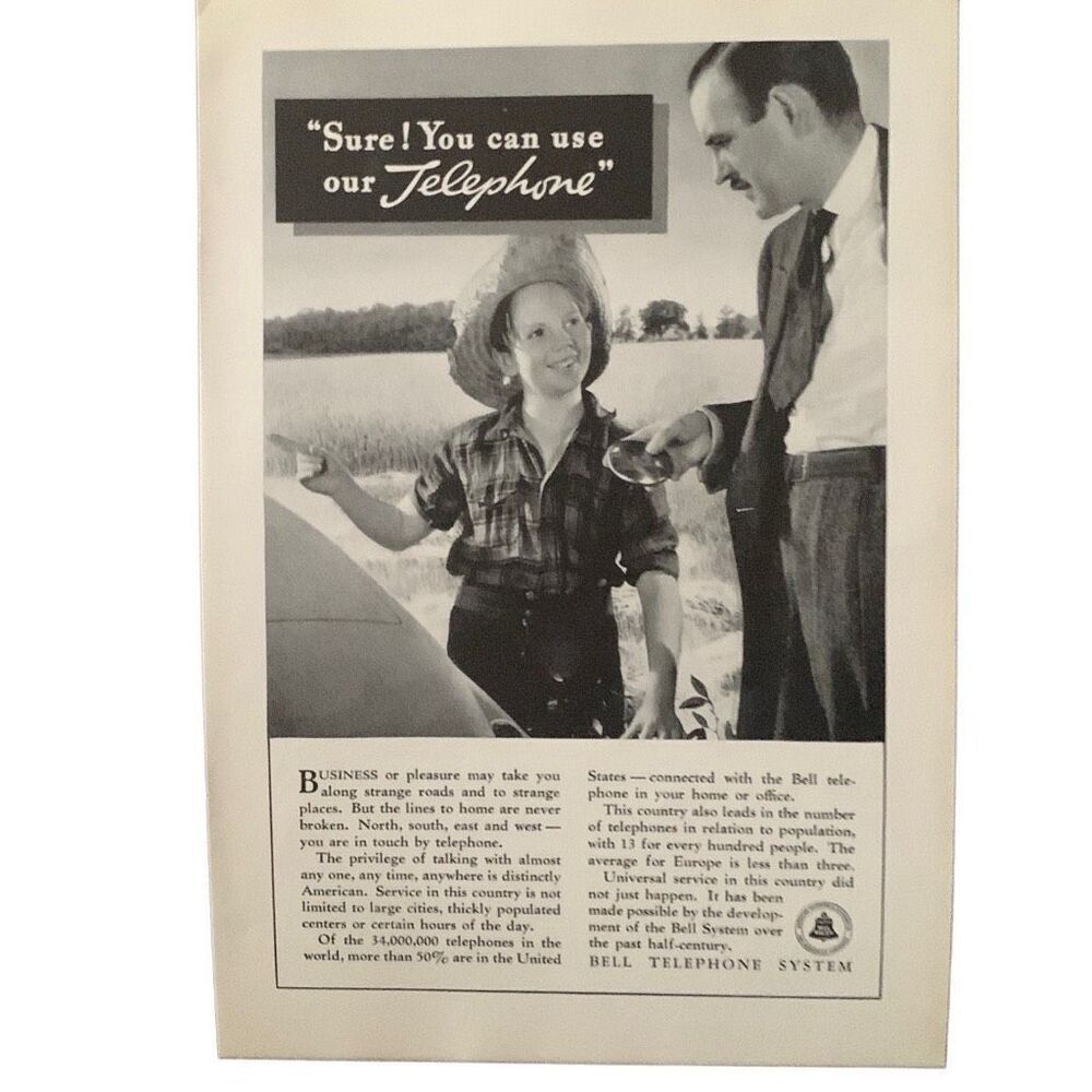 Vintage 1936 Bell Telephone You Can Use Our Telephone Ad Advertisement